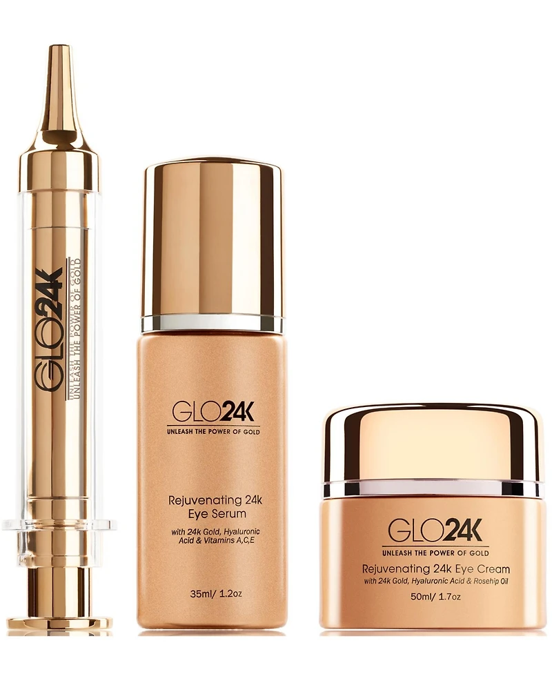 GLO24K Eye Care Set with our 24k Instant Facelift Cream, Eye Treatment Cream, and Eye Serum.