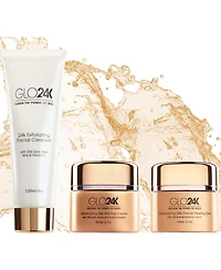 24k Gold Moisturizing Day Cream, Peeling Gel, Exfoliating Facial Cleanser Complete Set