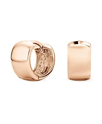 Bling Jewelry Simple Basic Wide Kpop Huggie Hoop Earrings Rose Gold Plated Sterling Silver Flat Hinge