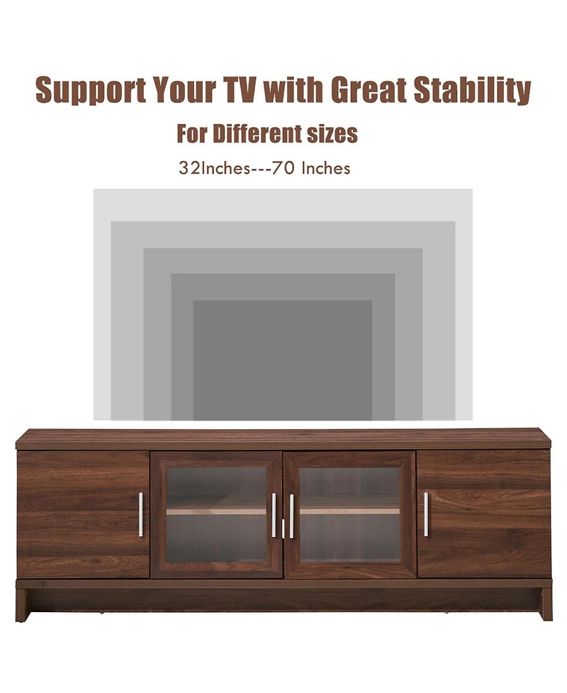 Gymax Tv Stand Media Entertainment Center for Tv's up to 70'' w/ Storage Cabinet Walnut