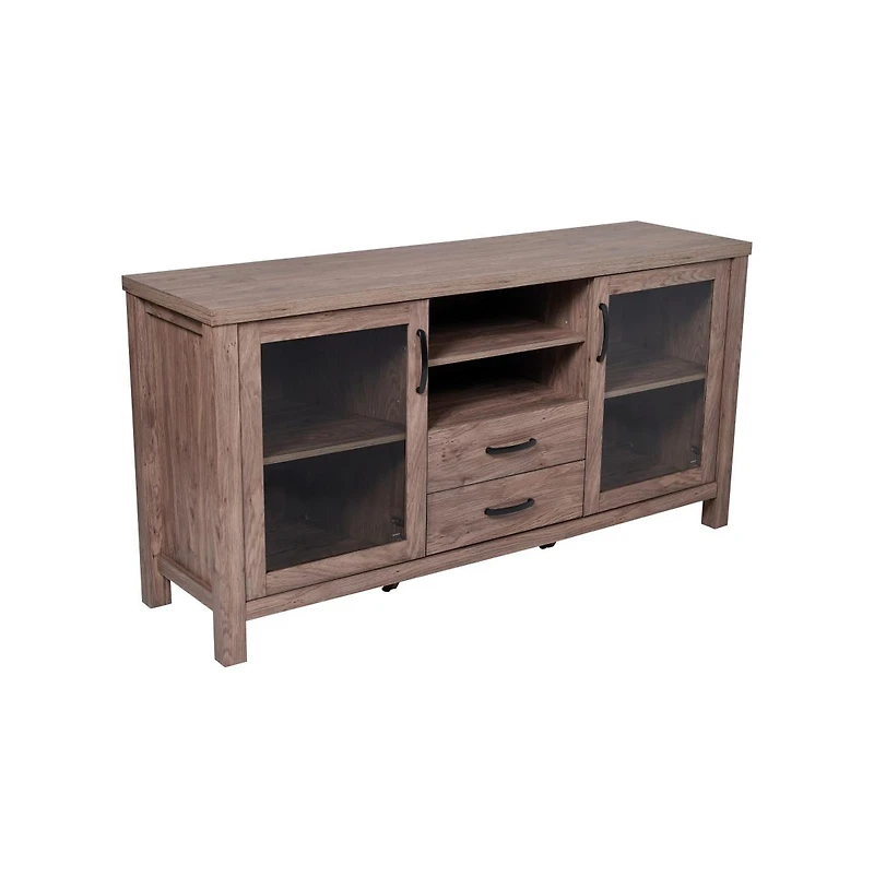 Merrick Lane Agustin Two-Drawer Engineered Wood Buffet Sideboard Cabinet With Open Shelf, Two Tempered Glass Doors For Dining Room/Kitchen
