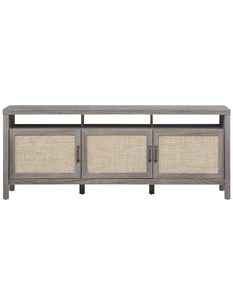 Gymax Tv Stand Entertainment Media Center for Tv's up to 65'' w/ Rattan Doors Grey Oak