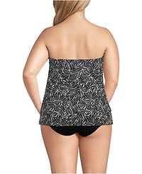 Lands' End Women's Plus Chlorine Resistant Mesh Bandeau High Leg Fauxkini One Piece Swimsuit