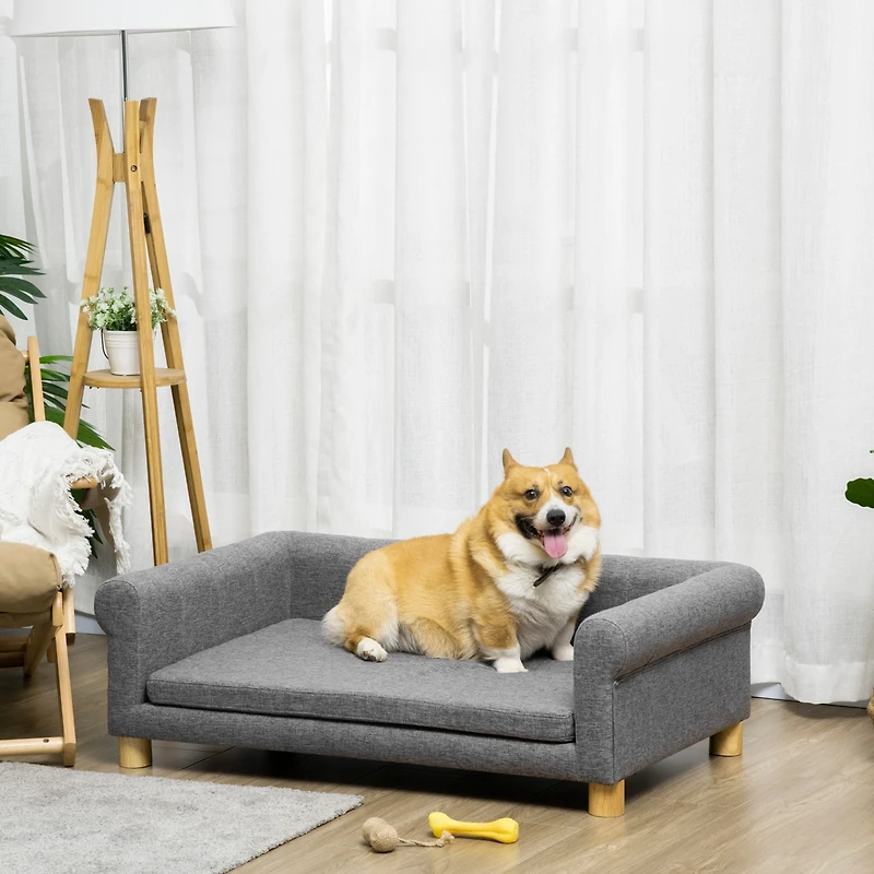 PawHut Dog Couch, Cat or M-l Dog Sofa Bed with Removable Seat Cushion