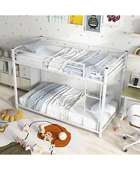 Sugift Low Profile Twin Over Metal Bunk Bed with Full-length Guardrails