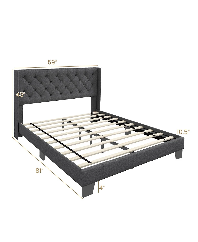 Sugift Twin/Full/Queen Size Modern Fabric Upholstered Platform Bed with Button Tufted Headboard