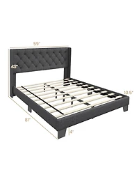 Sugift Twin/Full/Queen Size Modern Fabric Upholstered Platform Bed with Button Tufted Headboard