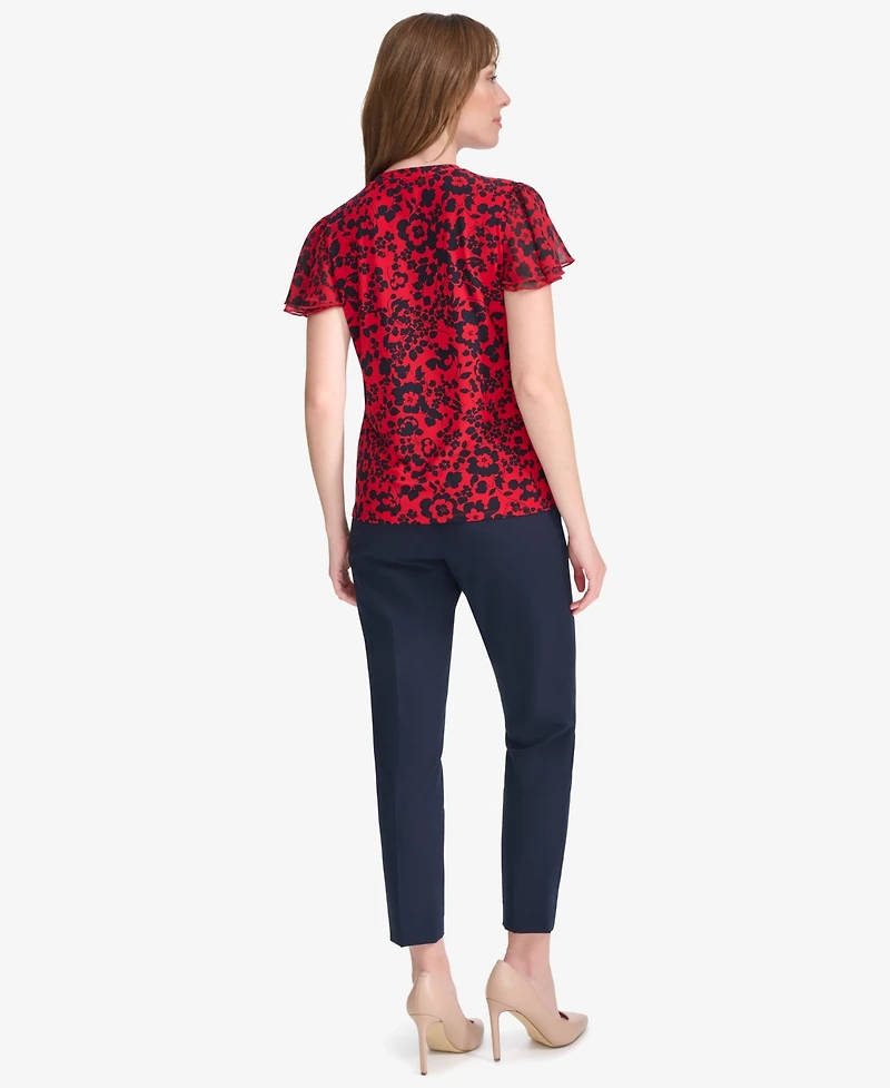 Tommy Hilfiger Women's Short Sleeve Blouse with Butterfly Sleeves