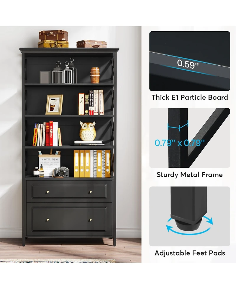 Tribesigns 2 Drawer File Cabinet Filing Cabinet with Shelves Tall Vertical Filling Cabinet for Letter/Legal/A4 Size File, Printer Stand with Storage S