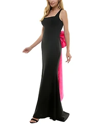 City Studios Juniors' Square-Neck Sleeveless Bow-Drape Gown