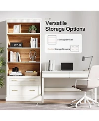 Tribesigns 5-Shelf Bookcase with Drawers, 72" Tall White Bookshelf, Modern Free-Standing Wood Bookcase, Large Open Display Storage Book Shelf for Livi