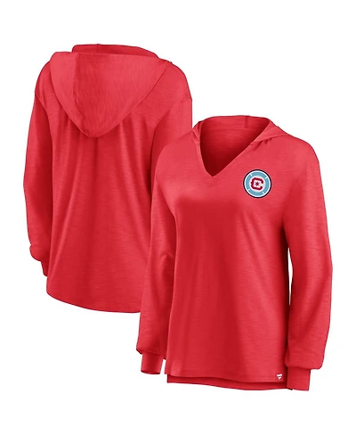 Fanatics Women's Red Chicago Fire Iconic Slub Lightweight V-Neck Pullover Hoodie