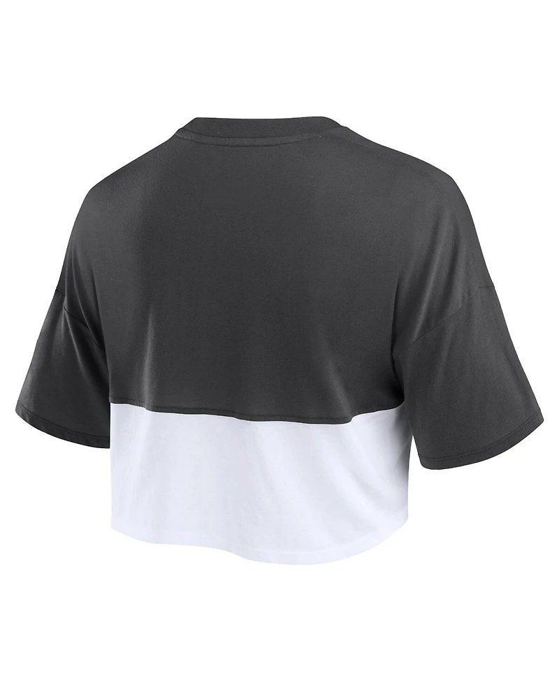 Fanatics Women's Black/White Philadelphia Eagles Boxy Color Split Cropped T-Shirt