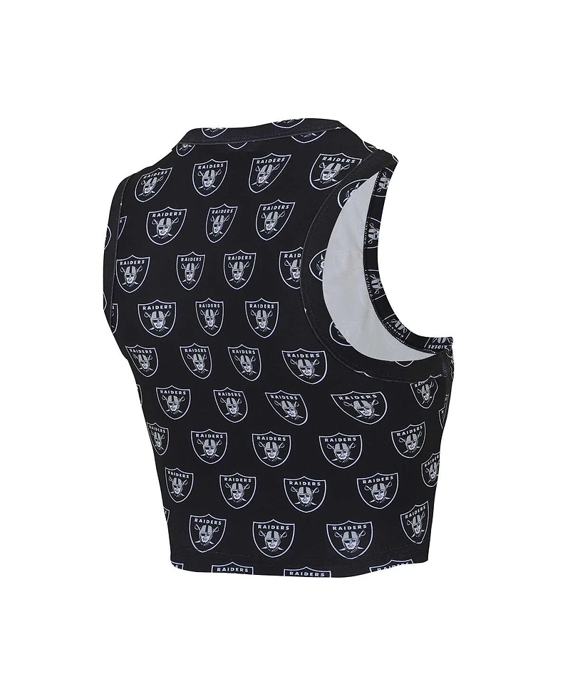 Concepts Sport Women's Las Vegas Raiders Gauge Allover Print Cropped Tank Top Shorts Sleep Set
