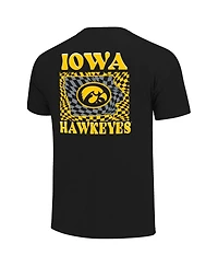 Image One Women's Black Iowa Hawkeyes Comfort Colors Checkered Mascot T-Shirt