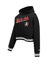 Pro Standard Women's Black Florida State Seminoles Script Tail Fleece Cropped Pullover Hoodie