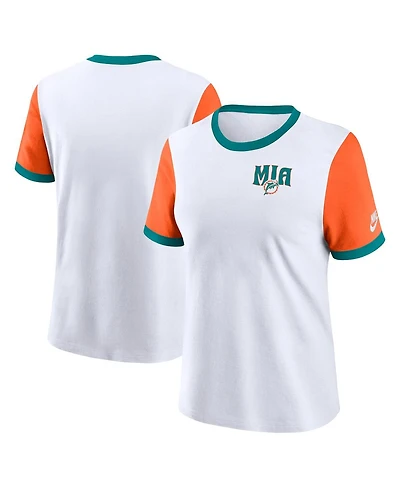 Nike Women's White/Orange Miami Dolphins Rewind Ringer T-Shirt