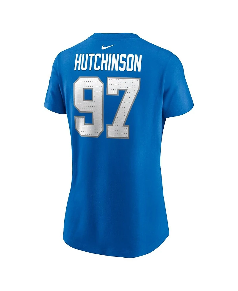Nike Women's Aidan Hutchinson Blue Detroit Lions Player Name Number T-Shirt