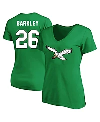 Fanatics Women's Saquon Barkley Kelly Green Philadelphia Eagles Plus Size Name Number V-Neck T-Shirt