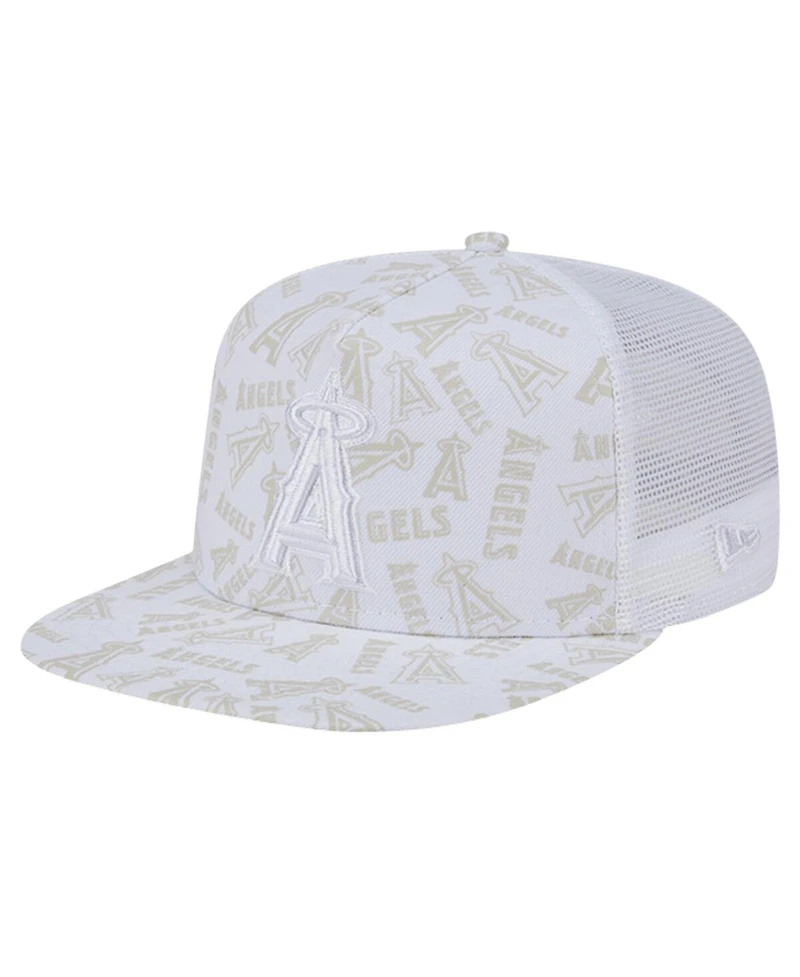New Era Men's White Los Angeles Angels Logo Dunes A-Frame Trucker 9FIFTY Snapback Hat