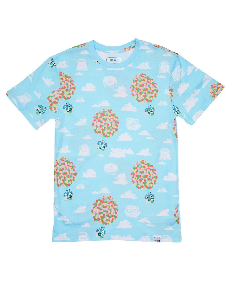 Loungefly Men's and Women's Light Blue Up 15th Anniversary Balloon House Allover Print T-Shirt