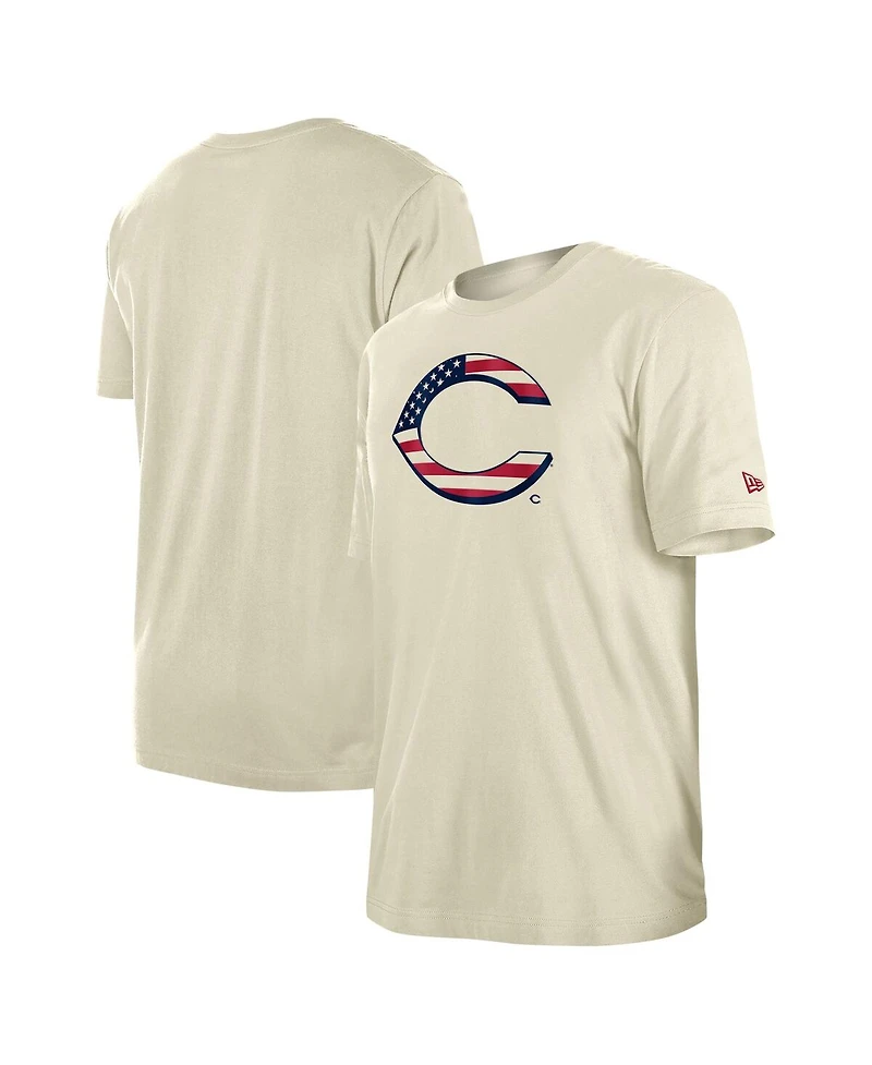 New Era Men's Cream Cincinnati Reds 4th of July Flag Fill T-Shirt