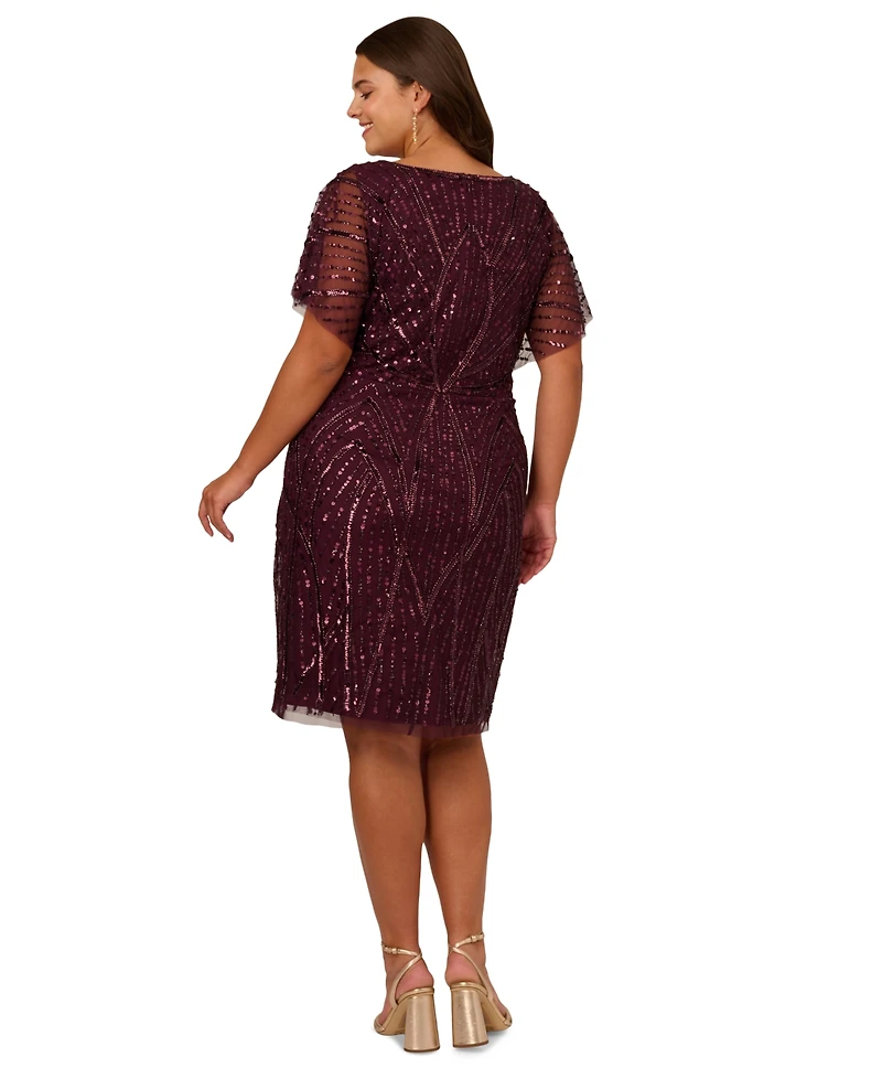 Adrianna Papell Plus Beaded Dolman-Sleeve Cocktail Dress