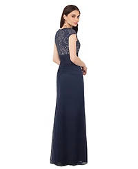 Betsy & Adam Petite Cut-Out Lace Combo Gown
