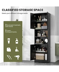 Costway 75" Tall Bathroom Storage Cabinet with 4 Doors & 2 Open Compartments Freestanding