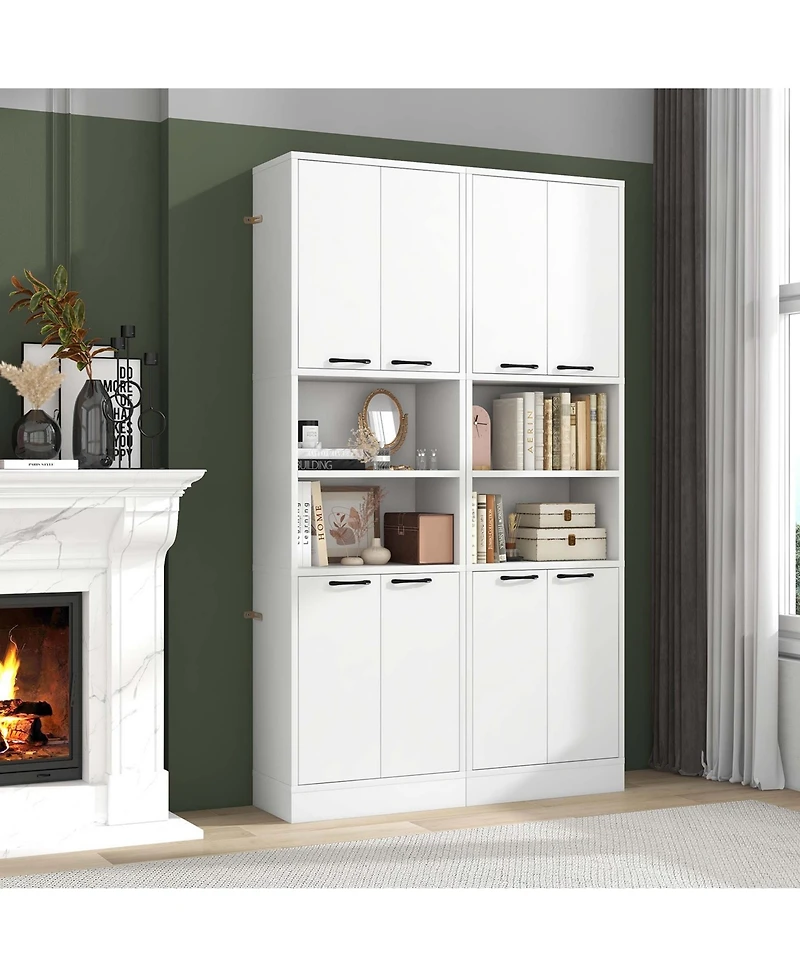 Costway 75" Tall Bathroom Storage Cabinet with 4 Doors & 2 Open Compartments Freestanding