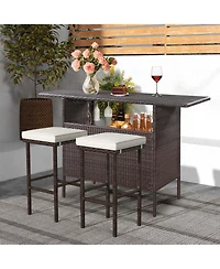 Wicker Bar Stools Set of 2 with Removable Seat Cushions Footrest Support 400 Lbs
