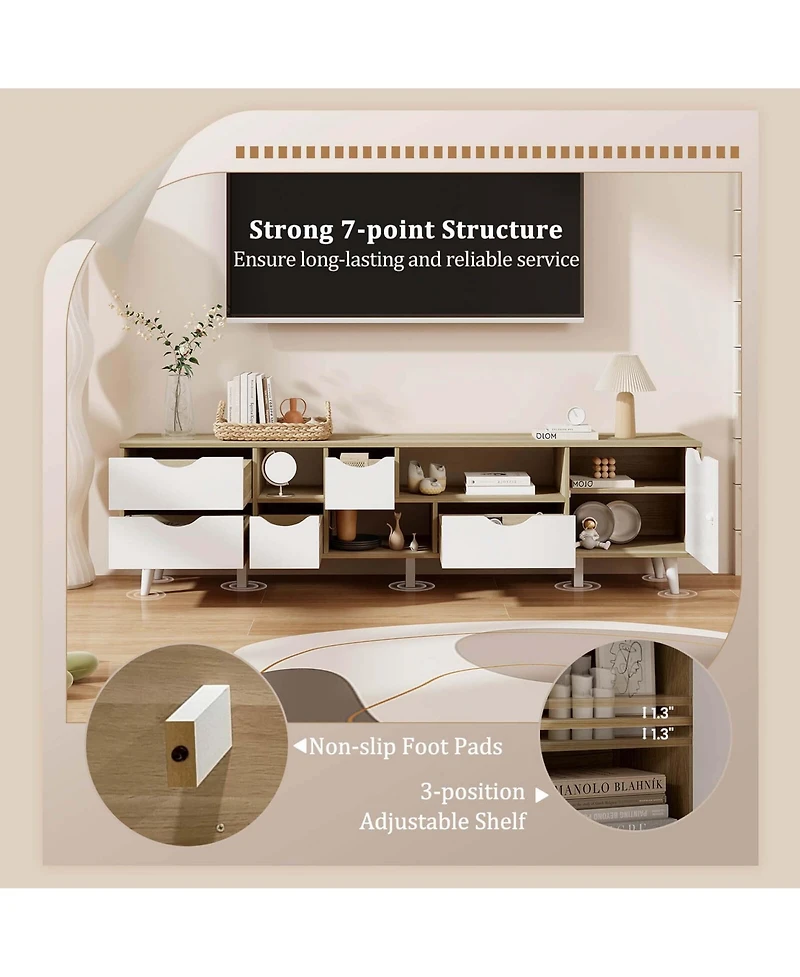 Costway Tv Stand for TVs up to 65" with Storage 5 Drawers & 3 Open Shelves for Bedroom