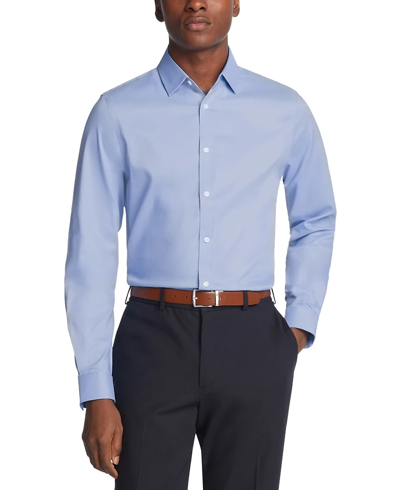 Michael Kors Men's Airsoft Slim Fit Untucked Length Wrinkle Free Stretch Dress Shirt
