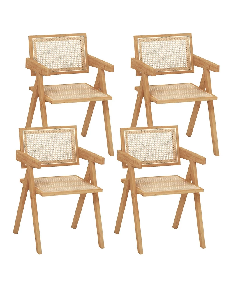 Costway Set of 4 Rattan Accent Chairs Mid Century Dining Armchair Bamboo Frame Kitchen