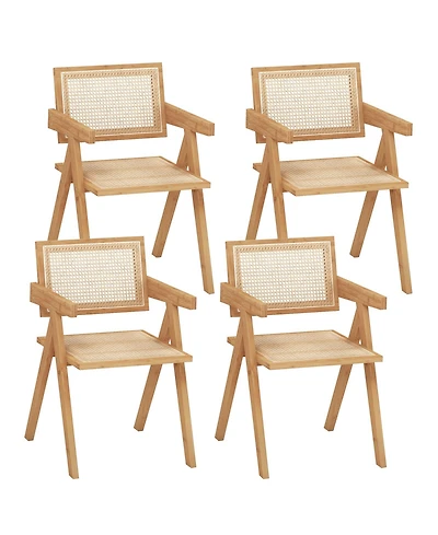 Costway Set of 4 Rattan Accent Chairs Mid Century Dining Armchair Bamboo Frame Kitchen