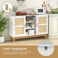 Costway 48" Sideboard Buffet Cabinet with 2 Bamboo Woven Doors 3 Open Shelves for Kitchen
