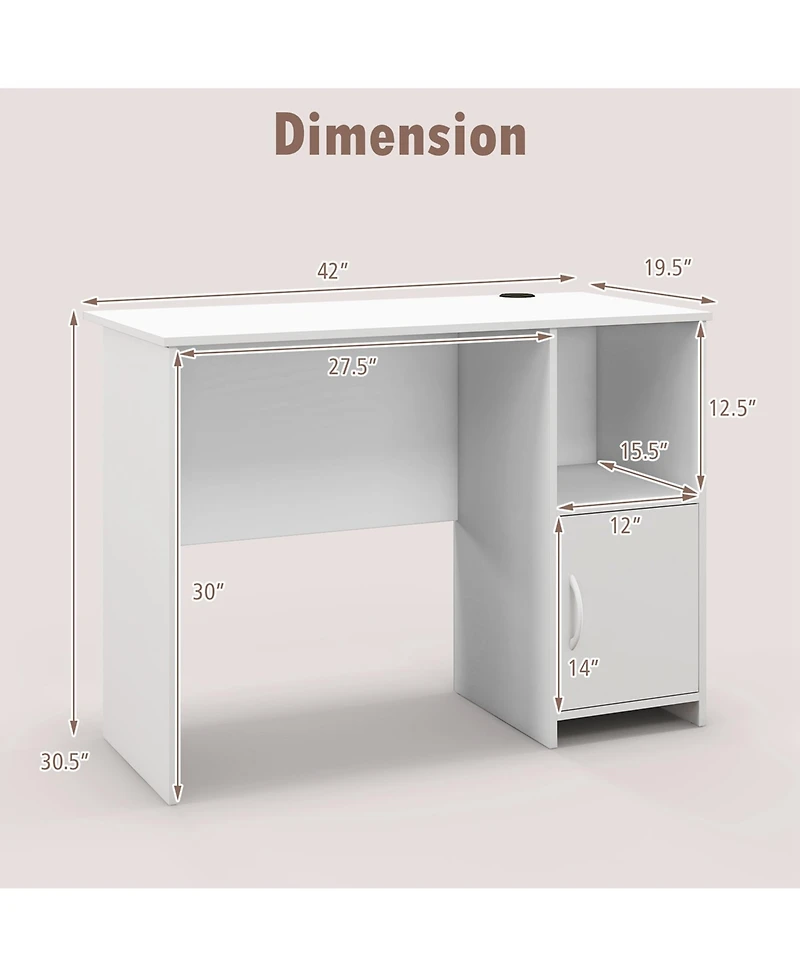 Costway Modern Computer Desk with Cabinet Cable Holes & Open Shelf Storage for Home Office