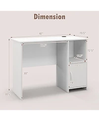 Costway Modern Computer Desk with Cabinet Cable Holes & Open Shelf Storage for Home Office