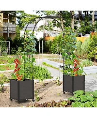 Costway 6.6 Ft Tall Metal Garden Arbor with 2 Raised Garden Planters Arch Trellis Outdoor