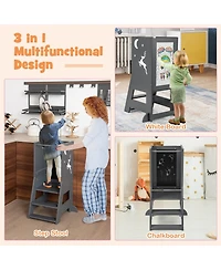 Costway Toddler Kitchen Stool Helper Standing Tower with Chalkboard & Whiteboard