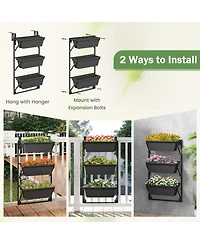 Costway Hanging Vertical Planter with 3 Planter Boxes & Detachable Hooks for Flowers