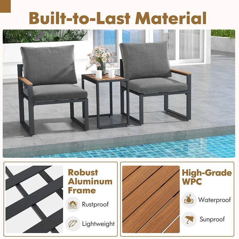 Costway 3 Pcs Patio Furniture Set with Soft Cushions Aluminum Frame Weatherproof Outdoor