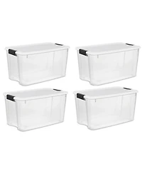 Sterilite 70 Qt Clear Plastic Stackable Storage Bin with Latching Lid, (4 Pack)