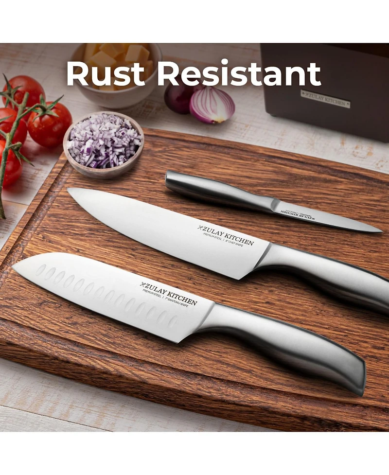 Zulay Kitchen 18 Piece Stainless Steel Knife Set with Block and Sharpener