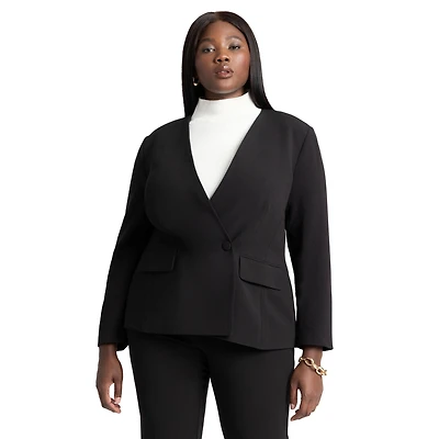Eloquii Plus The 365 Semi Stretch Double Breast Collarless Blazer