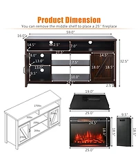 Gymax 59'' Fireplace Tv Stand W/ 25'' 1350W Electric Fireplace Heater Coffee