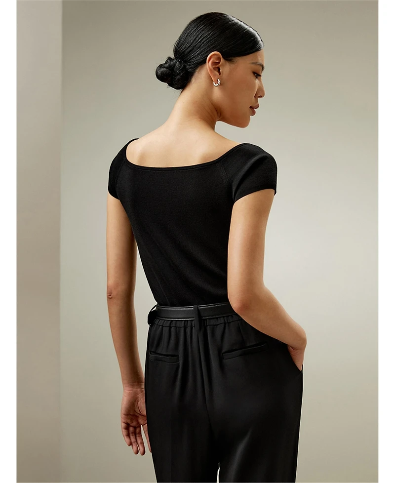 Off-Shoulder Silk Sweater Top for Women