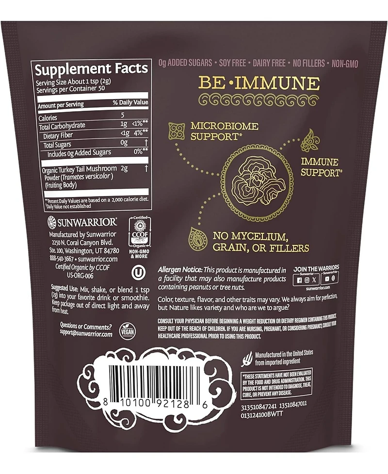Sunwarrior Us Organic Be Well Turkey Mushroom Powder, 100gm