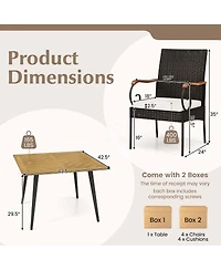 Costway 5 Pcs Patio Pe Wicker Dining Set Table and Chairs with Cushions 1.9" Umbrella Hole
