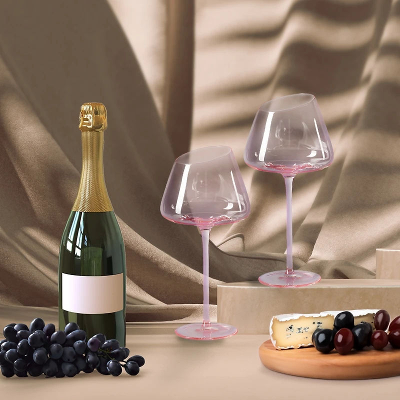 Ventray Home French Style Pink Crystal Burgundy Wine Glasses, Lead-Free Premium Champagne Glasses